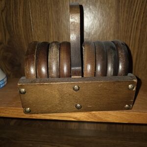 Rustic Brown Wooden Coaster Set